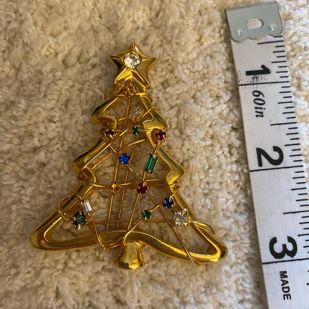 ⚫️ Christmas Tree brooch vintage gold toned - Picture 5 of 6